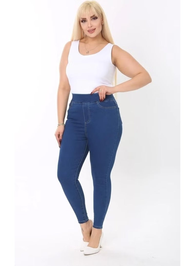 Cedy Denim Women's 42-58 Size Elastic Waist Fake Pocket Slimming Trousers C608 - Image 5